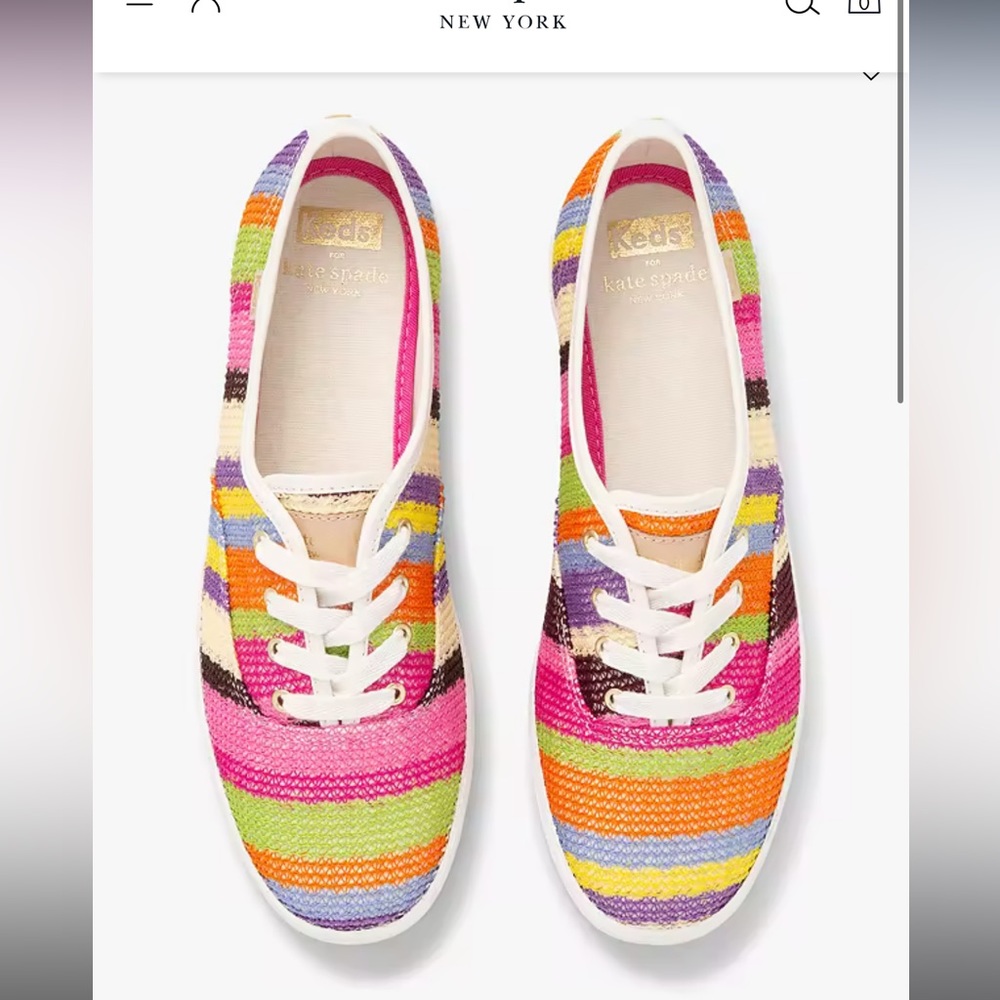 New Kate Spade Keds Multicolor Stripe “Crochet Rainbow” Shoes